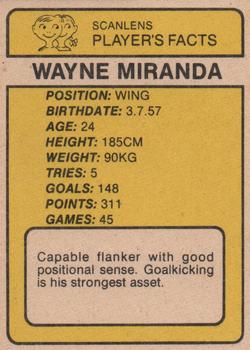 1981 Scanlens #23 Wayne Miranda Back